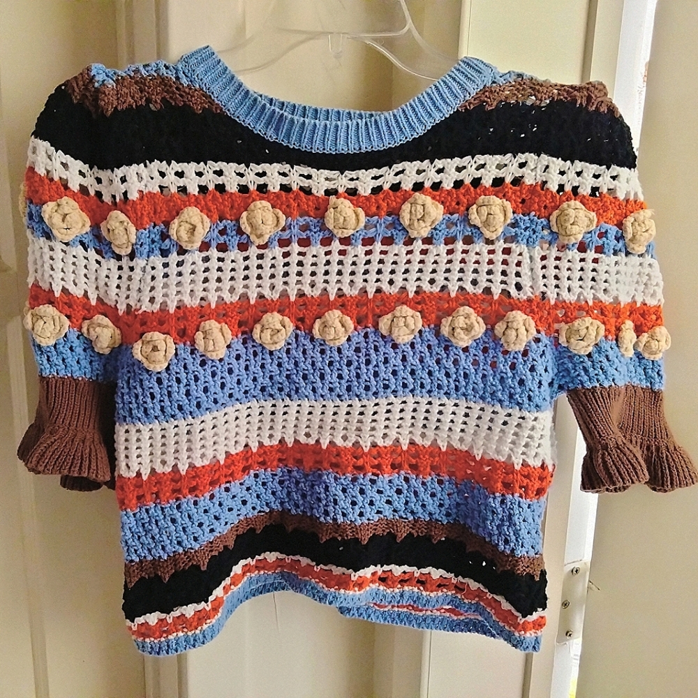 Zara Multicolor Knitted Crocheted Sweater